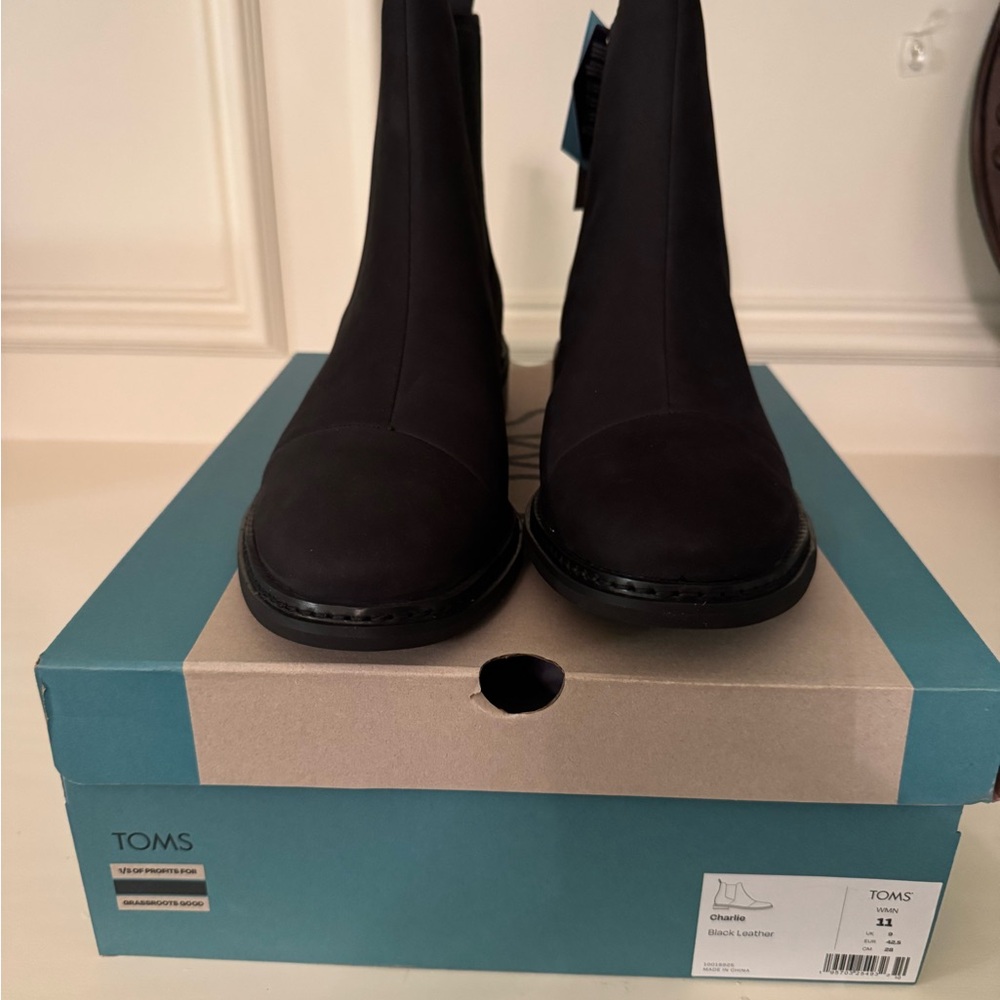TOMS Black Leather Charlie Boots